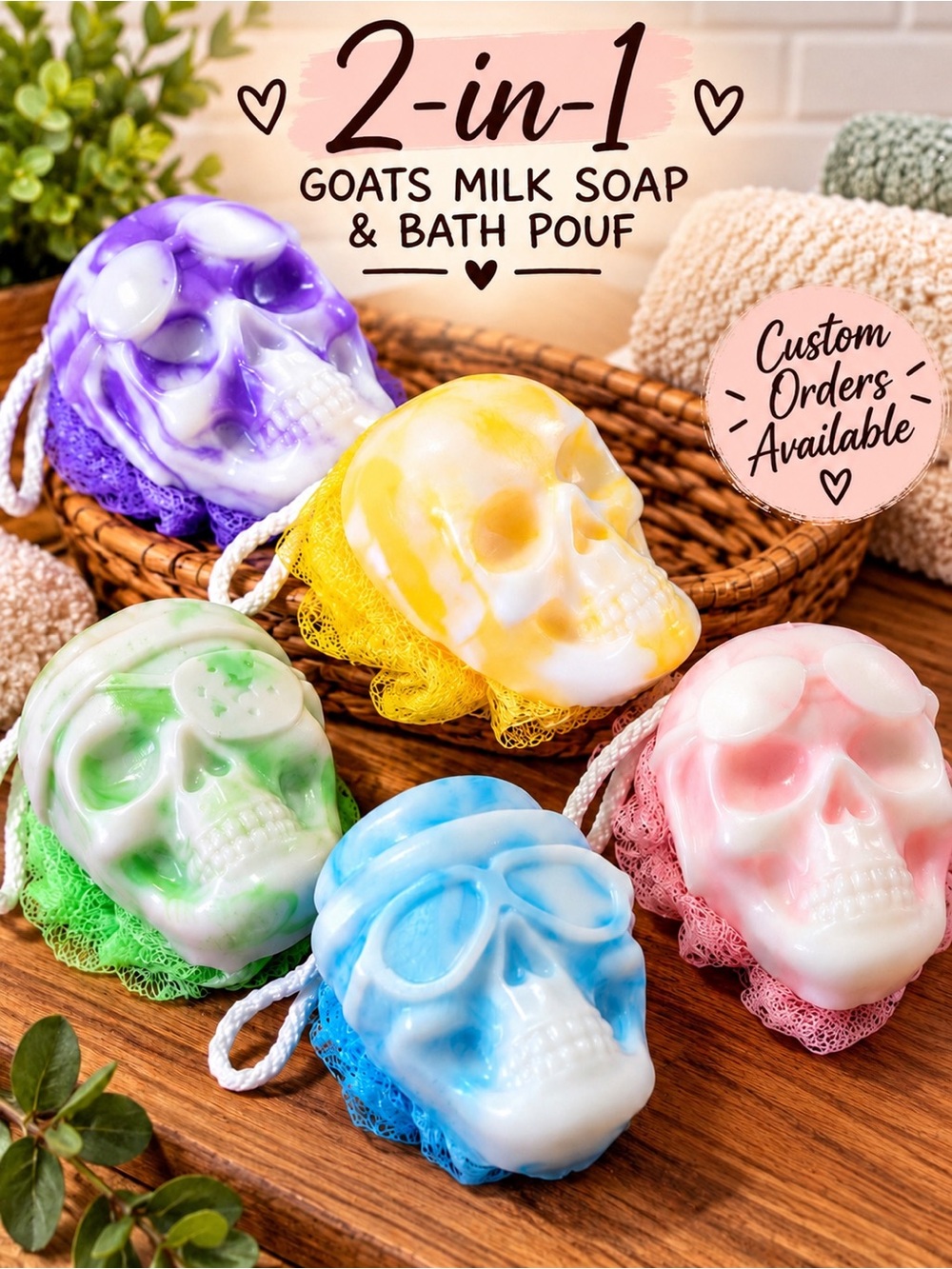 2-in-1 Goats Milk Soap & Bath Pouf-Handcrafted